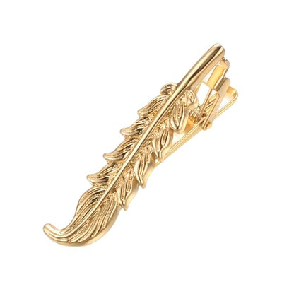 Yoursfs Feather Tie Clip For Men Stylish Tie Bar Metal Clasp Necktie Pin Business Wedding Clamp - style: gold