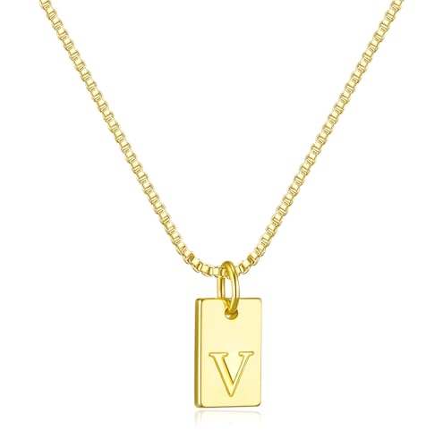 Initial Necklaces for Women 14K Gold Plated Letter Necklace Dainty Waterproof Pendant Necklace Personalized Gifts Trendy Gold Jewelry - color: V