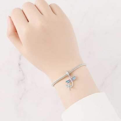 HONGRUI 925 Sterling Silver Charm for Bracelets Fashion Women Jewelry Gift - color: Blue Dragonfly