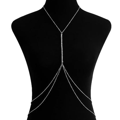 Body Chain Jewelry for Women, Layered Waist Chain for Bikinis | Sexy Body Jewelry, Adjustable Fit, Chest Belly Chain, Gold & Silver Options, Beach Vacation, Festivals Raves & Concerts - style: 1 Row Diamonds(Sliver)
