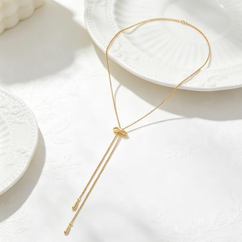 YUJIE Long Gold Y Necklace for Women - Adjustable Lariat Pendant Snake Chain, 14K Gold Plated Dainty Teardrop Necklace for Trendy & Formal Wear - color: bar