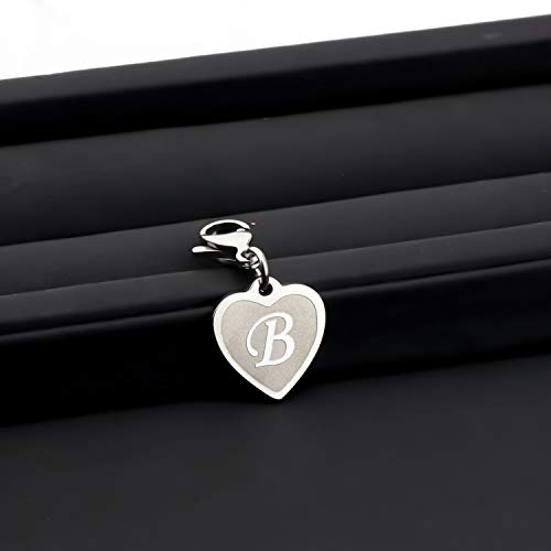 FAADBUK Initial Letter A-Z Alphabet Heart Charms for Jewelry Bracelet Keychain Necklace Initial Stainless steel Clasp Clip on Charm - color: intial B