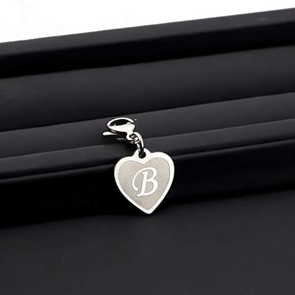 FAADBUK Initial Letter A-Z Alphabet Heart Charms for Jewelry Bracelet Keychain Necklace Initial Stainless steel Clasp Clip on Charm - color: intial B