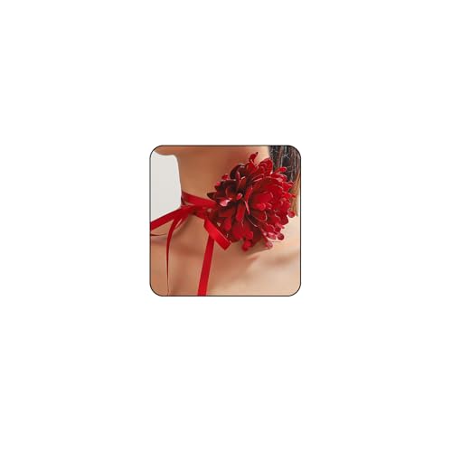 Rose Black Velvet Floral Choker Necklace - Camellia Daisy Rosette - Spring Summer Flower Jewelry - color: Red 3