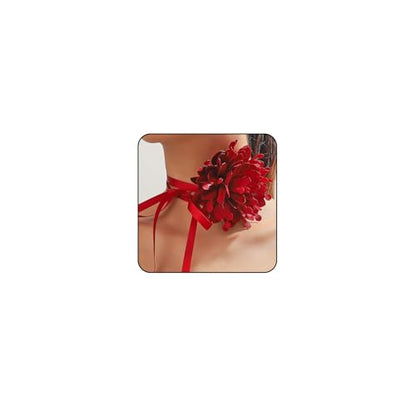 Rose Black Velvet Floral Choker Necklace - Camellia Daisy Rosette - Spring Summer Flower Jewelry - color: Red 3