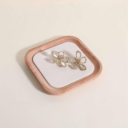 velvet Jewelry organizer tray, Beech wood Jewelry Display Plate, Beige Jewelry Viewing Tray, Jewelry showcase tray for Necklace Bracelet Ring Earring stand holder (Cream-Small, 5.1x 5.1 in) - size: Small