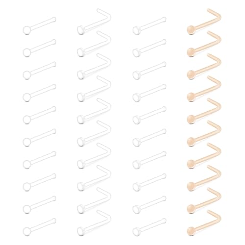 16g 20g Mix Clear Piercing Retainers Plastic Septum Retainer Clear Nose Studs for Work Flexible Lip Plastic Earring Studs for Sport Surgery Invisible Horseshoe Rings Daith Piercing Retainer - color: E-20g clear nose studs