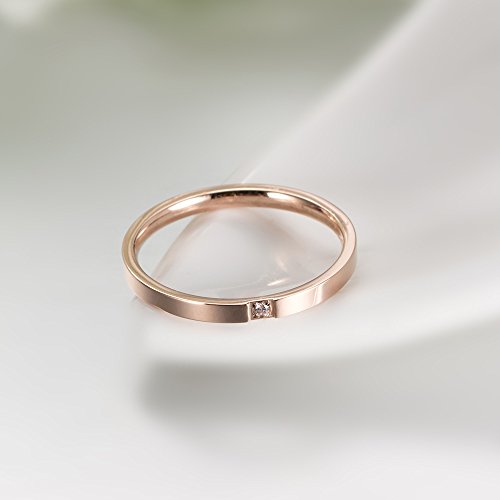 Women's Stainless Steel 2MM Thin Stackable Midi Eternity Ring Cubic Zirconia Engagement Wedding Bands - color: 1pcs Rose Gold