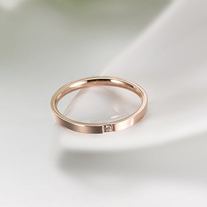 Women's Stainless Steel 2MM Thin Stackable Midi Eternity Ring Cubic Zirconia Engagement Wedding Bands - color: 1pcs Rose Gold