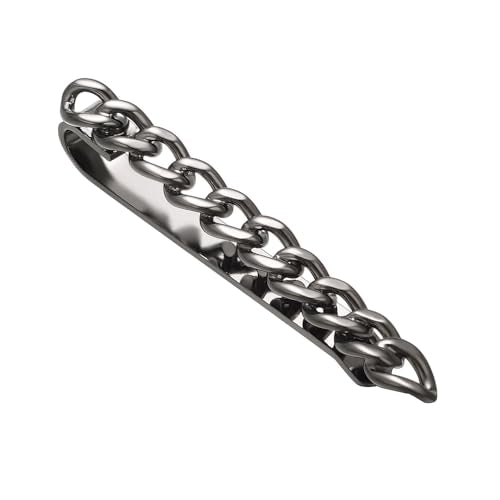 Mens Chain Tie Clips For Men Unique Silver Black Gold Tie Bar Round Stainless Steel Tie Clip - style: BLACK