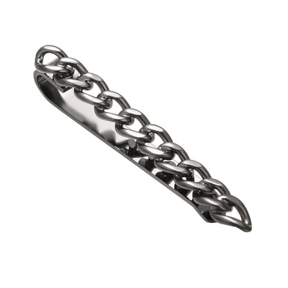 Mens Chain Tie Clips For Men Unique Silver Black Gold Tie Bar Round Stainless Steel Tie Clip - style: BLACK