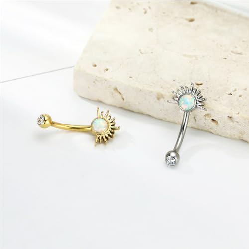 PEAKLINK G23 Titanium Eyebrow Ring 16G Opal Rook Daith Piercing Jewelry Internal Threaded Curved Barbell Vertical Labret Lip Jewelry Small Belly Button Ring - color: Silver with White Opal
