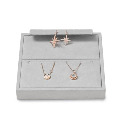 Microfiber Jewelry Display Storage Tray Pendant Stud Earrings Tray | Necklace Stud Earrings Jewelry Plate Organizer Necklace Holder Gray - size: 5.51" x 5.52" x 0.78"