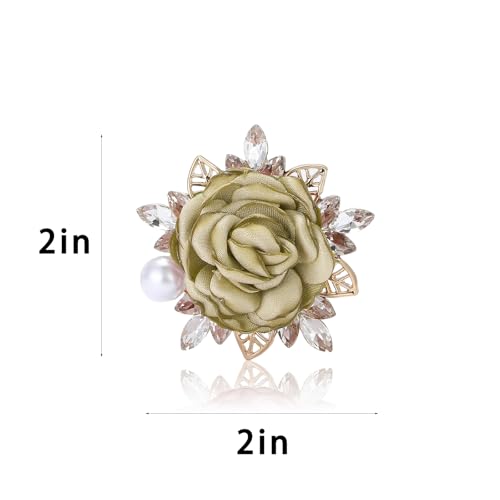 Rose Flower Brooch for Women Large Flower Brooch Elegant Pearl Brooches Handmade Crystal Pearl Pins Fabric Floral Lapel Pin Christmas Valentine's Day Dress Suit Accessories - color: green