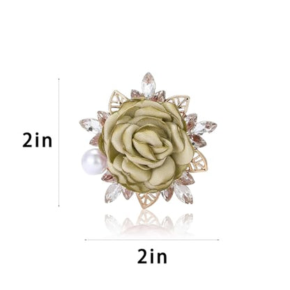 Rose Flower Brooch for Women Large Flower Brooch Elegant Pearl Brooches Handmade Crystal Pearl Pins Fabric Floral Lapel Pin Christmas Valentine's Day Dress Suit Accessories - color: green