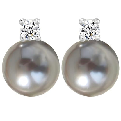 Faux Pearl Cubic Zirconia Stud Earrings, Hypoallergenic Lightweight Round Pearl Studs for Women - color: Platinum Grey, size: Pearl 10mm-CZ 3mm