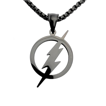 Tapp Collections Stainless Steel Superhero Pendant Necklace - color: Flash Lightning Bolt / Steel Chain / Black Color