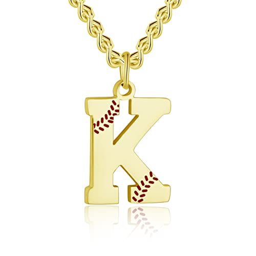 AIAINAGI Baseball Initial A-Z Letter Necklace - Men's Baseball Charm Pendant in Stainless Steel Silver Chain, 22inch Personalized Gift - style: K Letter
