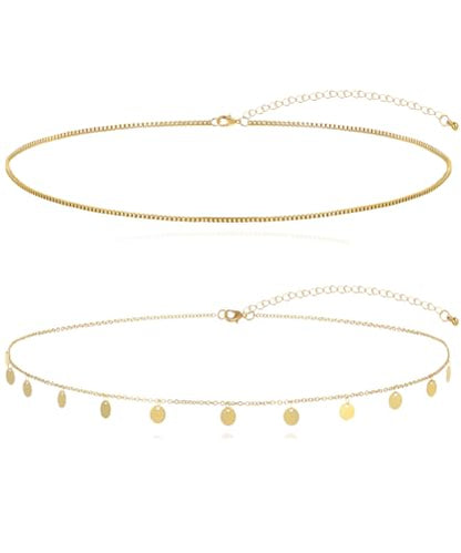 2Pcs Waist Chain 18K Gold Plated Belly Chain Coin Sequin Satellite Beaded Snake Box Chain Layered Body Chain Sexy Bikini Summer Beach Body Jewelry Accessories for Women Adjustable - style: coin chain