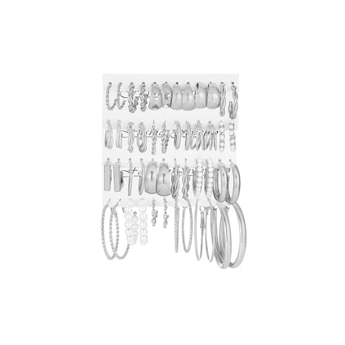24 Pairs Gold Silver Hoop Earrings Set for Women, Lightweight Earring Pack | Hoop Set Comfort for Everyday Wear, Classic & Trendy Designs for Every Outfit, Perfect for Work, Travel & Special Occasions - color: Silver