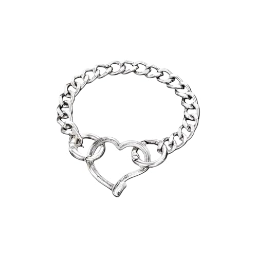 Heart Bracelet for Women, Chunky Silver Chain Clasp Charms Stainless Steel Link Buckle Statement Jewelry Accessories Gifts - color: Silver OO Heart