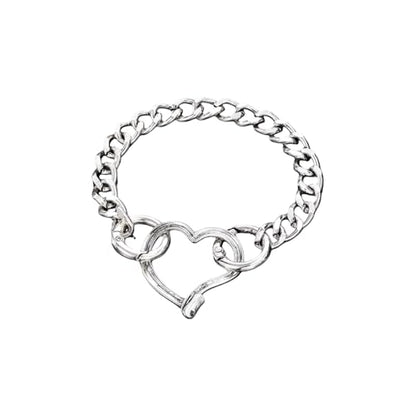 Heart Bracelet for Women, Chunky Silver Chain Clasp Charms Stainless Steel Link Buckle Statement Jewelry Accessories Gifts - color: Silver OO Heart