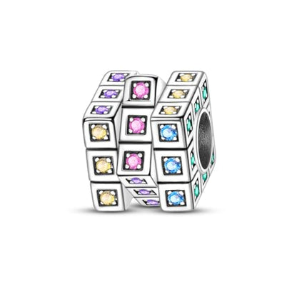 NARMO 925 Sterling Silver Charm Bead for Bracelets Silver Charms for Women - color: Rubik's Cube
