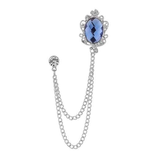 Men's Gem Tassel Brooch Lapel Pin Elegant Badge Hanging Chains Collar Brooches Pin for Career Suit Tuxedo of Shirts Tie Hat Scarf for Boyfriend Father Birthday - style: Silver with Blue Crystal