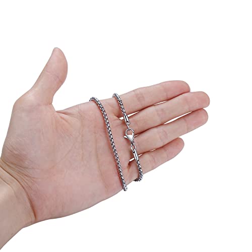 FOSIR Mens Chain Necklaces, Stainless Steel Rolo Chain Necklace for Men and Women, Silver Tone Box Chains for Men, Wide 2/3/4/5mm - size: 24.0 Inch long, style: 3mm-stainless steel