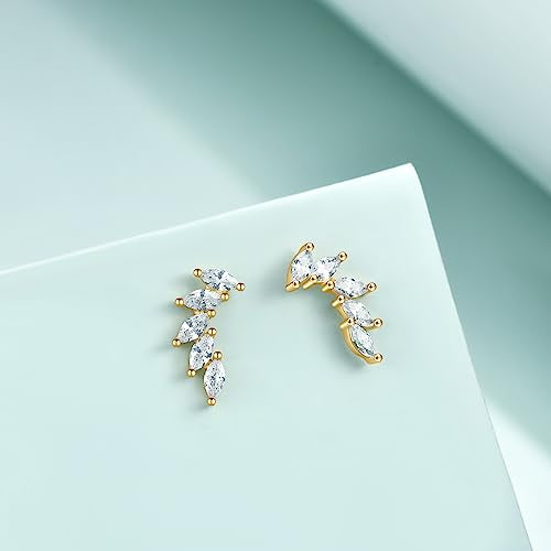 Rnivida 925 Sterling Silver Dainty Cz Climber Stud Earrings, Hypoallergenic Small Cubic Zirconia Ear Crawler Earring for Women - color: Wing- Gold