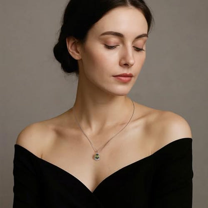 Teardrop Pendant Necklace for Women - Sterling Silver Birthstone Crystal Necklace Gift - color: Olive Green