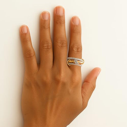 Gold Stackable Rings for Women Non Tarnish, 18k Gold Plated Cubic Zirconia Rings, Silver Gold Multi Ring Mixed Metals Stack Rings Set - color: 2 stones rings, size: 5