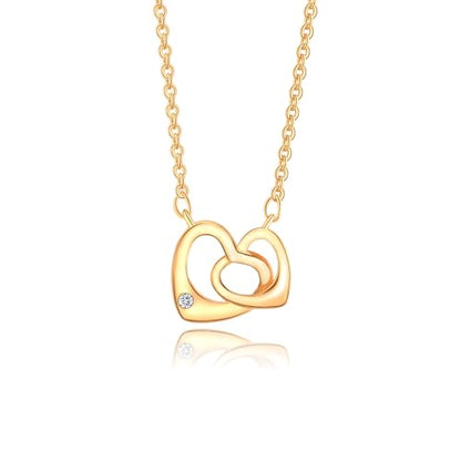 Gold Plated Pendant Necklaces for Women Cubic Zirconia Accent 18 Inch Adjustable Chain Hypoallergenic Gift for Wife Mom Birthday Valentines Day - style: Double heart