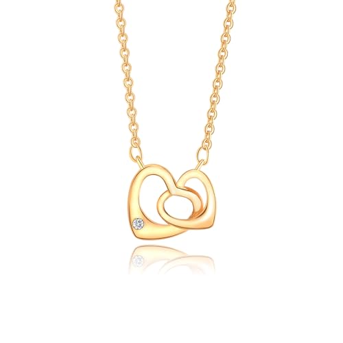 Gold Plated Pendant Necklaces for Women Cubic Zirconia Accent 18 Inch Adjustable Chain Hypoallergenic Gift for Wife Mom Birthday Valentines Day - style: Double heart