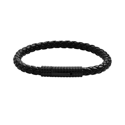 Edforce Classic Braided Genuine Leather Wrist Band Cuff Bracelet, 8.25inches - color: Black