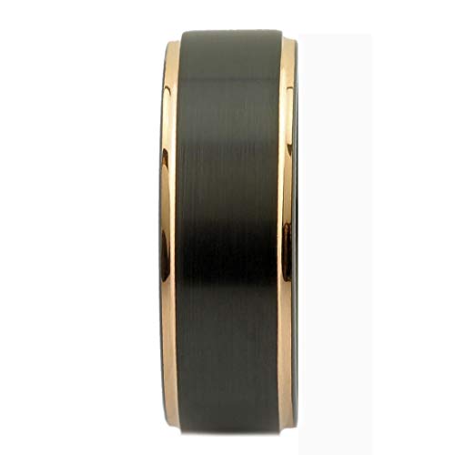 Tungsten Carbide Wedding Bands That Feature Different Finishes and Edge Colors - color: Black/Rose Gold-8mm