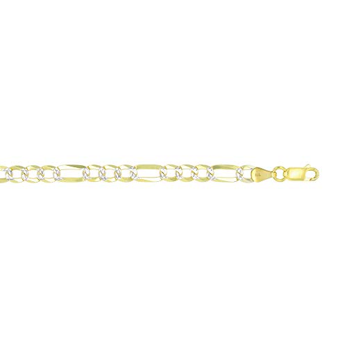 14K Gold or Rhodium Plated Silver Figaro Diamond Cut Pave Chain For Men | 1mm-13mm Thick | Solid 925 Figaro Italian Necklaces For Men - style: 5.50MM- Yellow & White