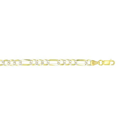 14K Gold or Rhodium Plated Silver Figaro Diamond Cut Pave Chain For Men | 1mm-13mm Thick | Solid 925 Figaro Italian Necklaces For Men - style: 5.50MM- Yellow & White
