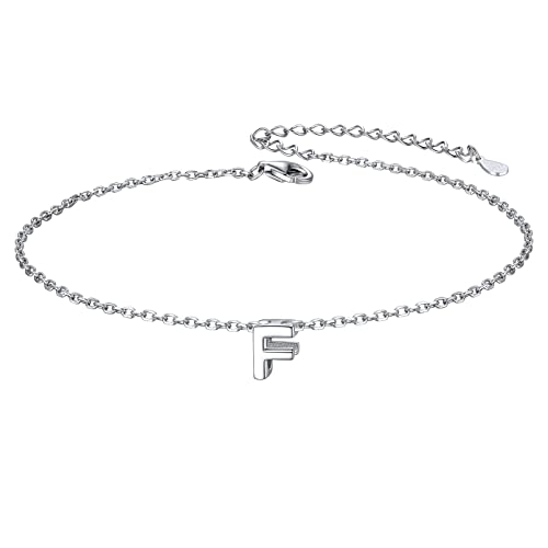 ChicSilver Initial Bracelet for Women 925 Sterling Silver Letter Initial Bracelet Dainty Personalized 26 Alphabet Jewelry Gifts for Birthday Anniversary Wedding - style: F