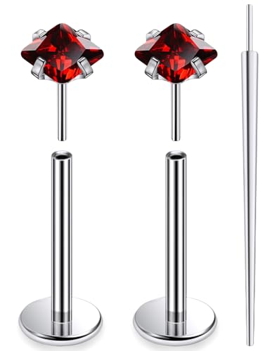 20G 18G 16G F136 Titanium Threadless Flat Back Earrings Nose Studs Tragus Forward Helix Conch Cartilage Lobe Earrings Medusa Labret Snake Bite Monroe Lip Ring Piercing Jewelry For Women Men - color: Red, size: 18G-10MM Bar-CZ 3MM