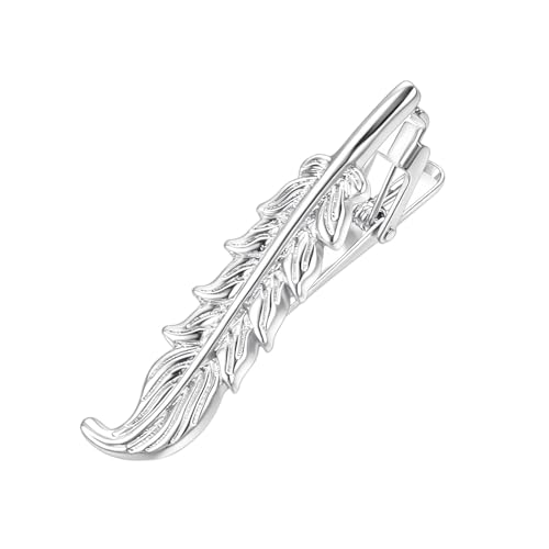 Yoursfs Feather Tie Clip For Men Stylish Tie Bar Metal Clasp Necktie Pin Business Wedding Clamp - style: silver