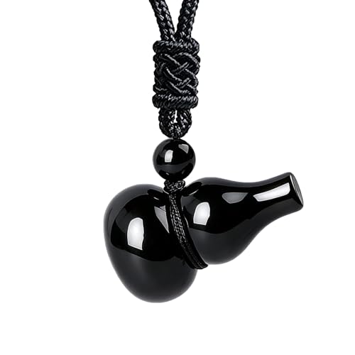 Anjiucc Natural Gemstone Gourd Hulu Wulu Pendant Necklace Healing Crystal Stone with Adjustable Chain Amulet Talisman for Good Luck - color: Black Obsidian