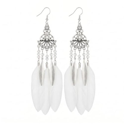 FRESHME Feather Earrings for Women - Native American Jewelry Boho Dangle Ethnic Indian Ear Drop for Music Festival Birthday - color: White