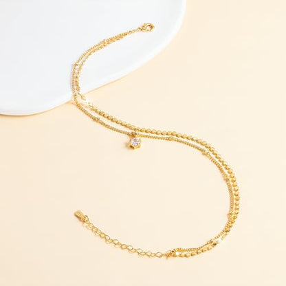 Sterling Silver Ankle Bracelets for Women 14k Gold Plated Waterproof Layered Stackable CZ Charm Non Tarnish Adjustable Anklet for Summer Beach Birthday Jewelry Gift - color: gold D