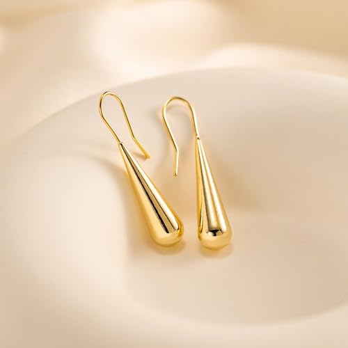 LLWOM Earrings for Women - 14K Gold Plated CZ Teardrop Dangle Earrings | Dangling Earrings for Women Trendy, Hypoallergenic Jewelry Gift for Wedding/Party/Prom/Daily, Elegant Drop Earring Stud - color: Gold Teardrop