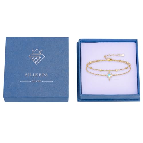 Moonstone Bracelet for Women 925 Sterling Silver Moonstone Bracelet Adjustable Jewelry Gift for Women - style: Star Stacked Anklet - Gold
