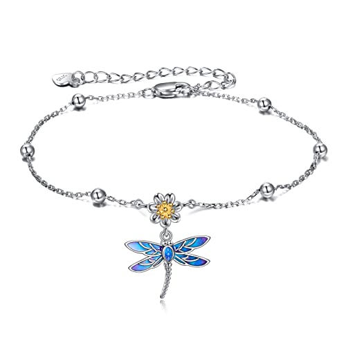 YAFEINI Anklet Bracelets for Women Girls Sterling Silver Hummingbird/Dragonfly/Butterfly Link Chain Anklets Jewelry Gifts - color: Silver