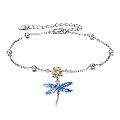 YAFEINI Anklet Bracelets for Women Girls Sterling Silver Hummingbird/Dragonfly/Butterfly Link Chain Anklets Jewelry Gifts - color: Silver