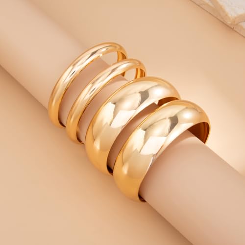 Chunky Gold Bangle Bracelets for Women Stack Wide Wrist Bracelets Gold Stackable Bracelets Jewelry - style: G-4pcs