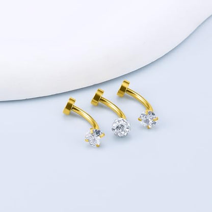 14G Floating Belly Button Ring Piercing Jewelry 316L Stainless Surgical Steel Round Heart Cubic Zirconia Opal Navel Rings Belly Button Ring Piercing Jewelry for Women 14 Gauge Hypoallergenic - color: Gold-10MM Bar-Clear CZ